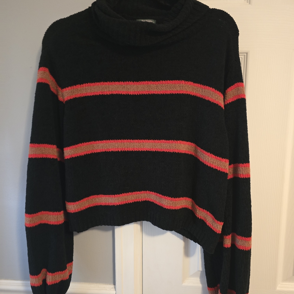 wild fable Black Cowl Sweater with Red Stripe Detail